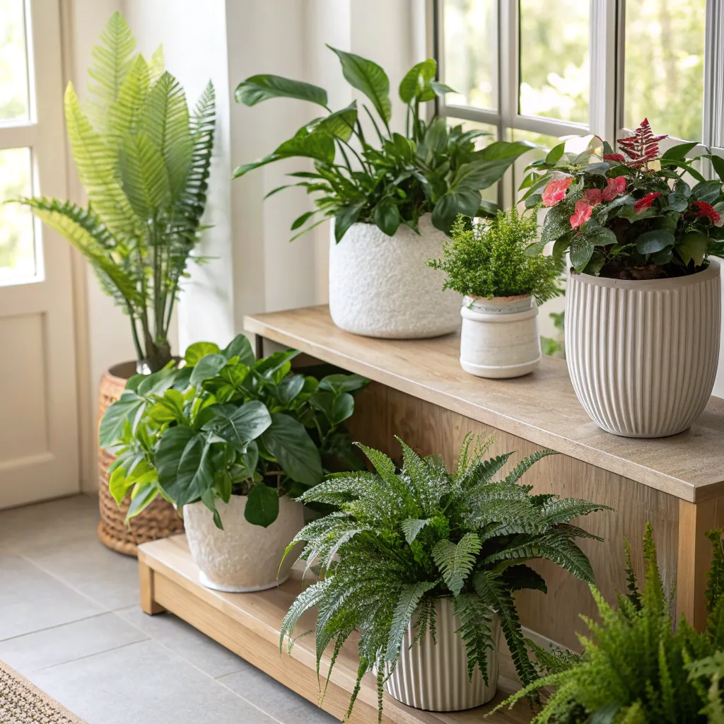 A beautifully arranged indoor plant setting