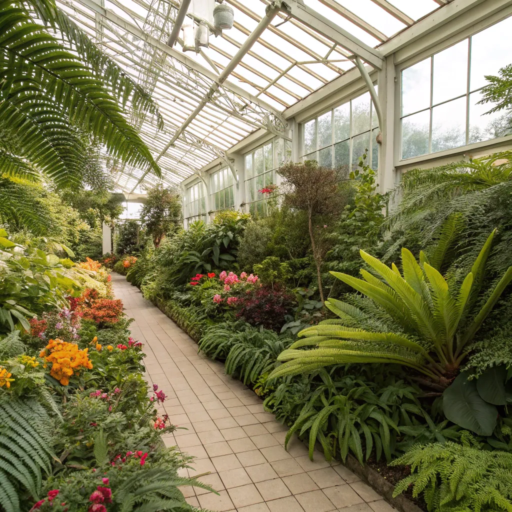 A greenhouse filled with diverse plant species
